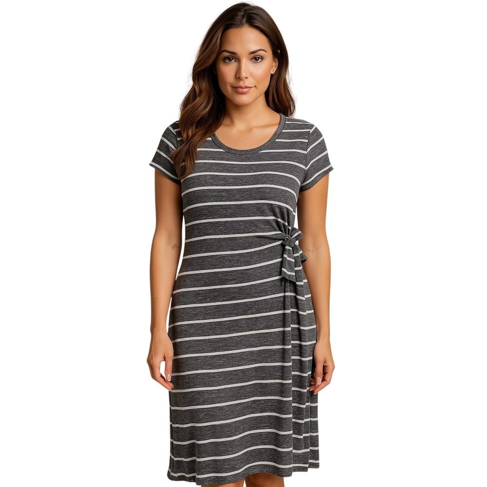 Croft & Barrow‎ Striped Wrap Dress Casual Short Sleeve Tie Waist Gray Dress M